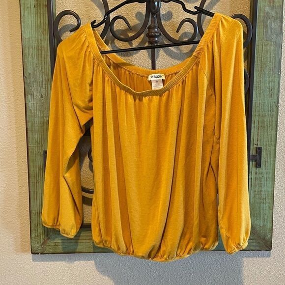 PERSAYA Yellow long sleeve blouse shirt medium - Picture 3 of 6